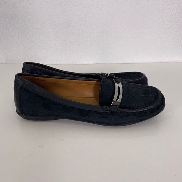 Coach Black Monogram Leather Olympia Flats - Picture 1 of 8